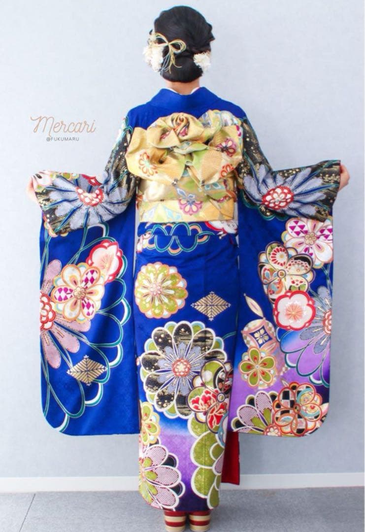 【h】 人気カラー✨　ブルー　振袖　成人式　フルセット
