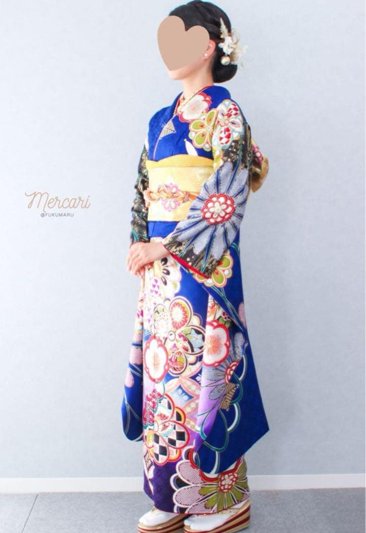 【h】 人気カラー✨　ブルー　振袖　成人式　フルセット