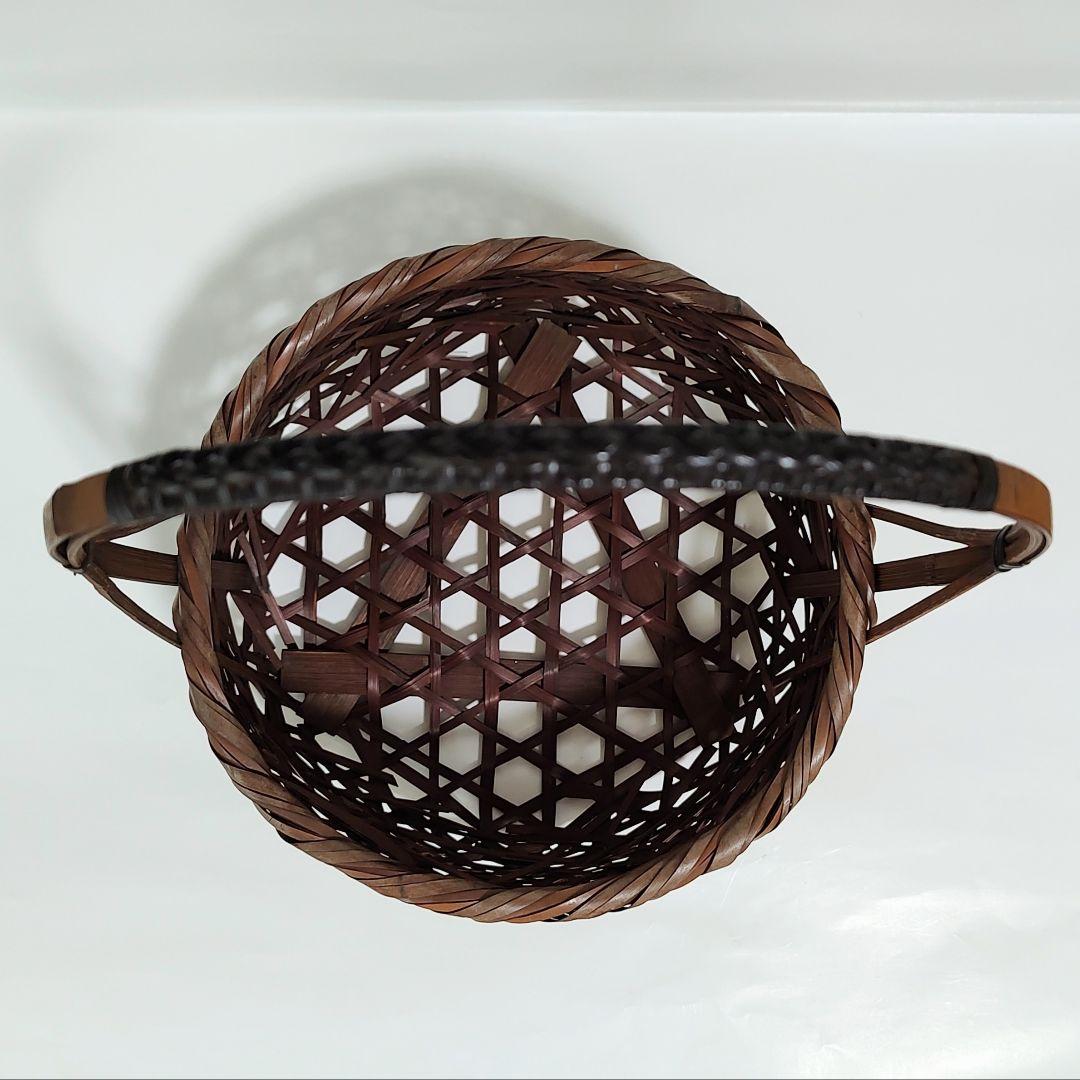 銘入り　竹真斉　竹製手つき籠