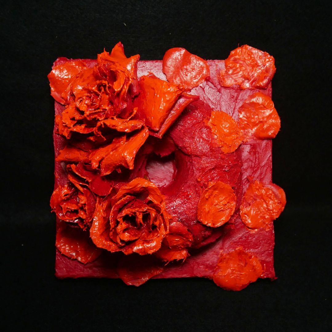 油絵 油彩 絵画 立体アート【薔薇のドーナツ】