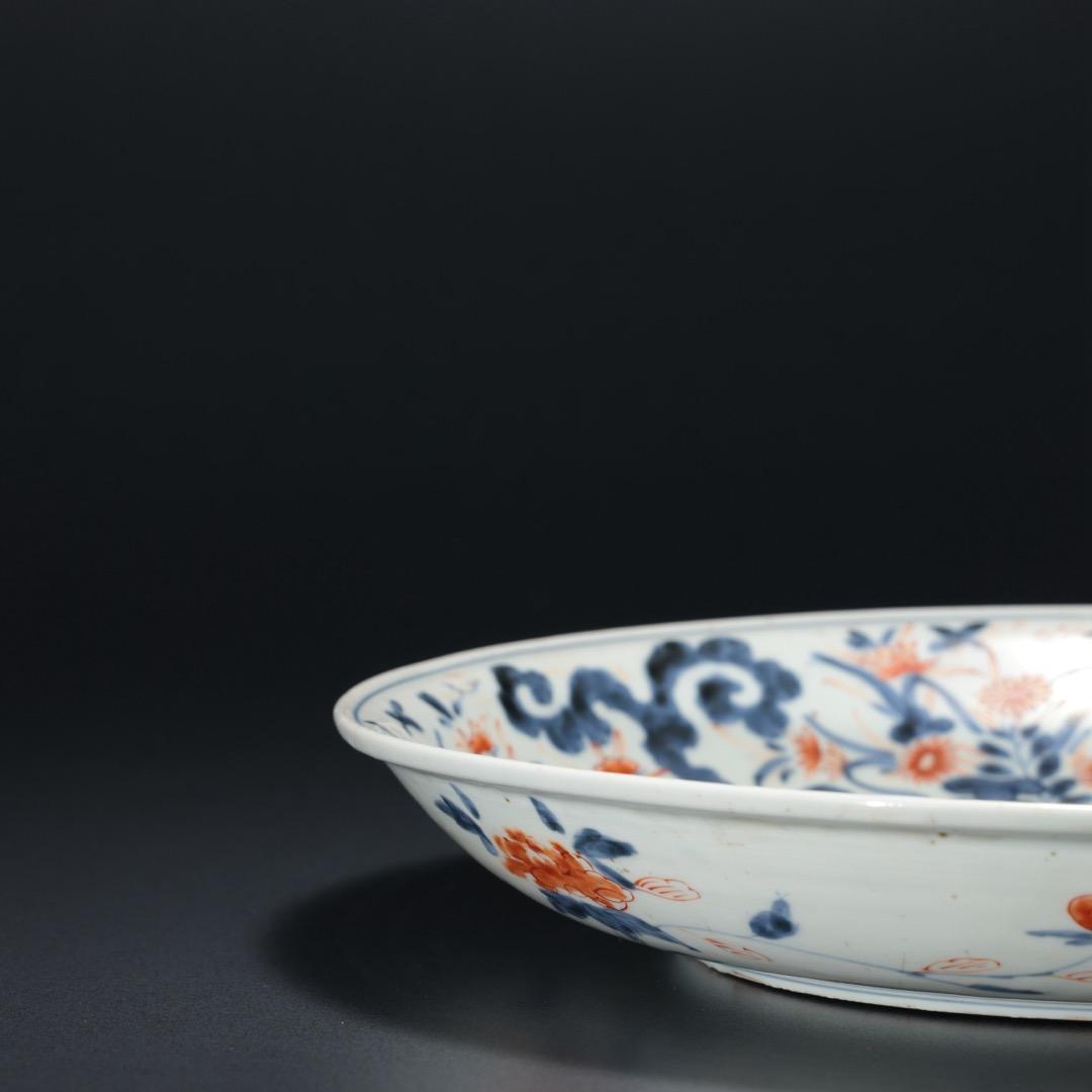 伊万里色絵花籠図皿　∅31cm　古伊万里　骨董　R1370A