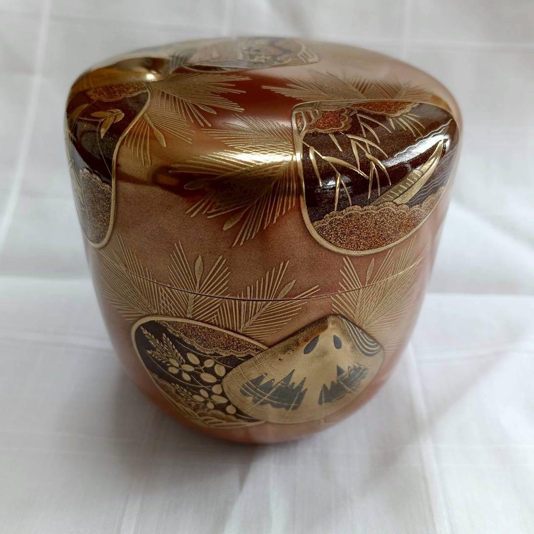 輪島塗 一后一兆 作 人間国宝 金蒔絵棗 共箱 仕覆付 茶道具
