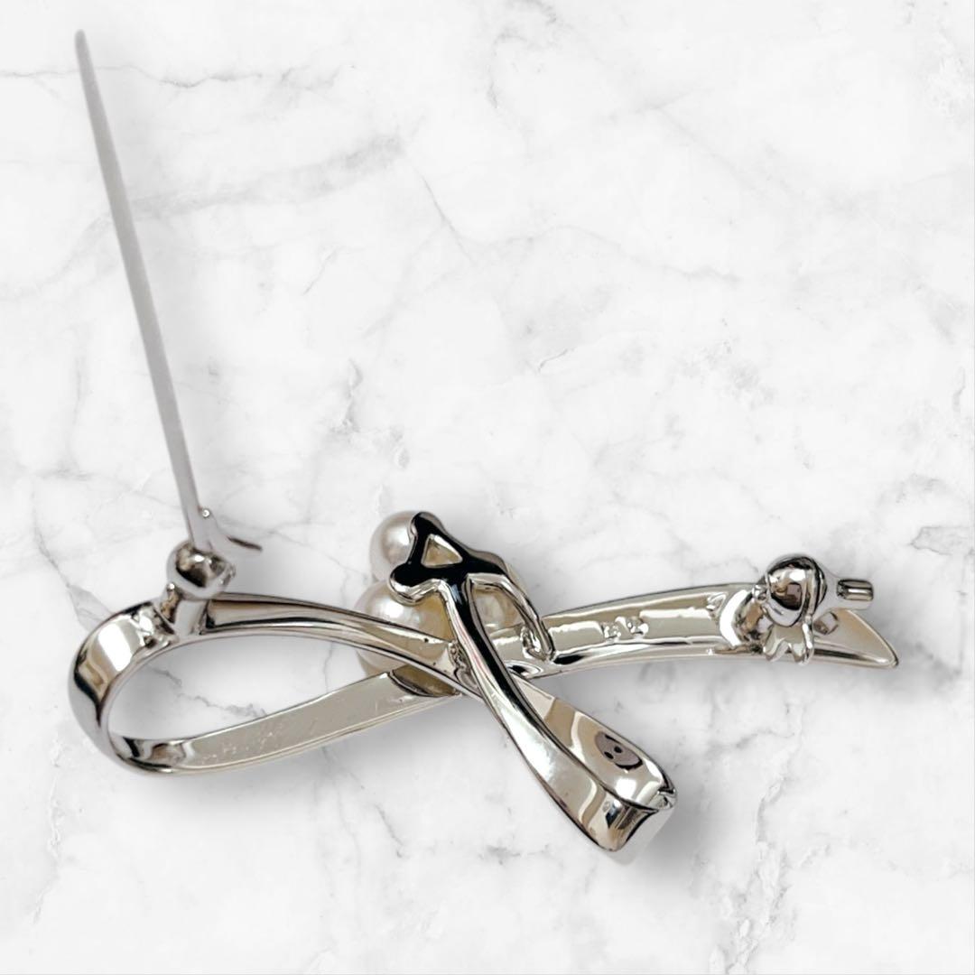 【未使用】MIKIMOTO パールブローチ あこや真珠 リボンモチーフ 刻印あり