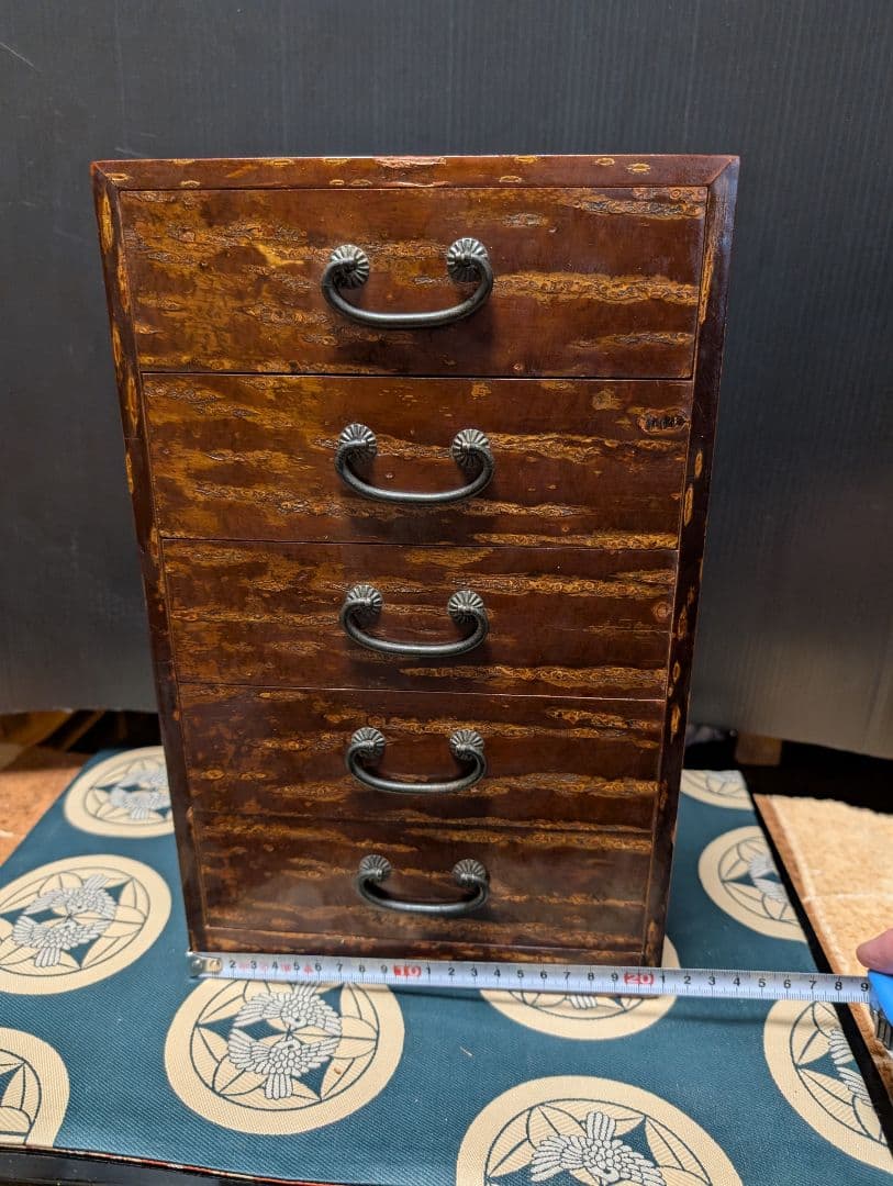 桜皮細工木製引き出し式タンス 4段