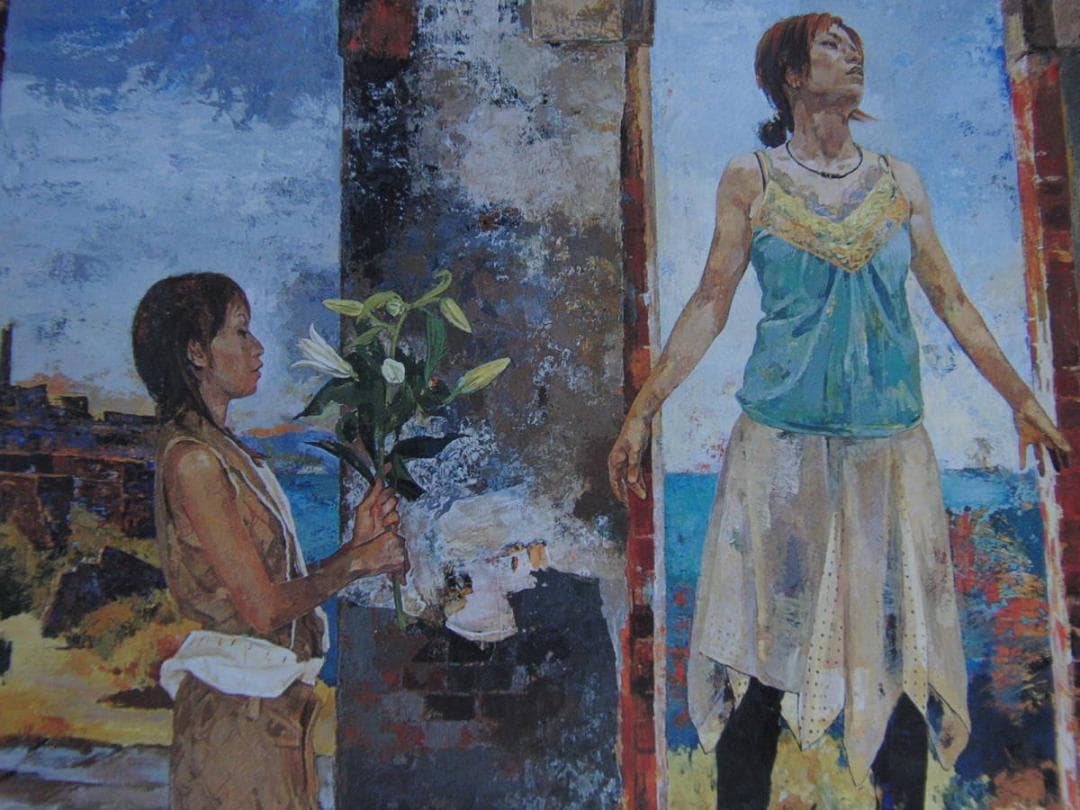 小川尊一、【犬島晩夏】、希少な額装用画集より、新品額装付、状態良好