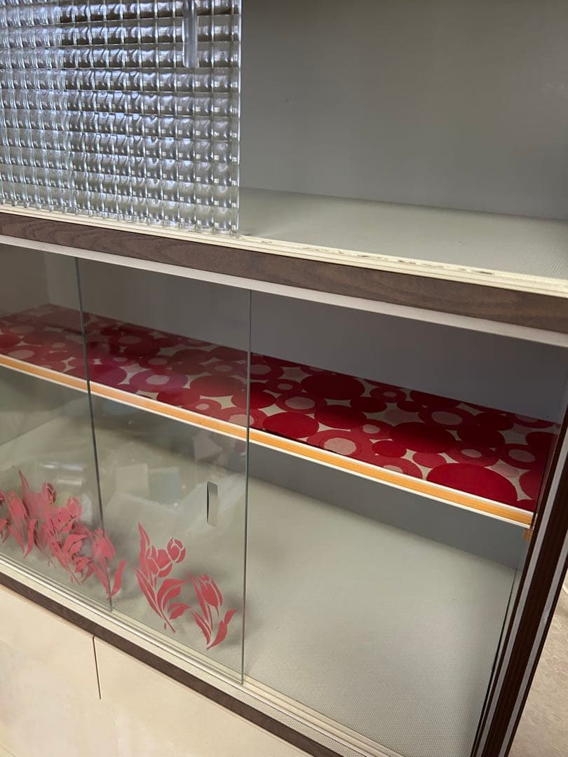 昭和レトロ ガラス扉収納棚 水屋　食器棚　引き取り可能