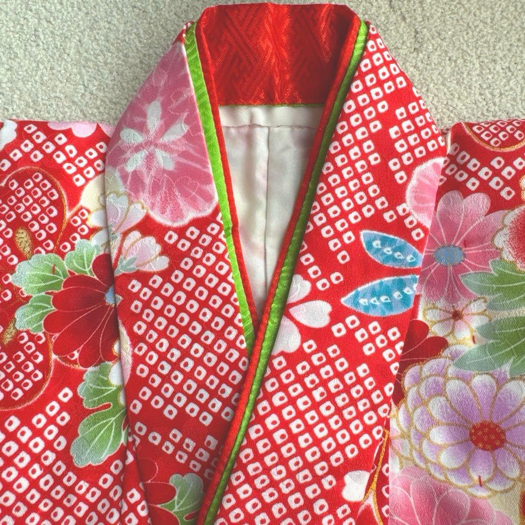 【七五三 3歳 女の子】京都花ひめ 8点フルセット 被布疋田柄 赤白ピンク