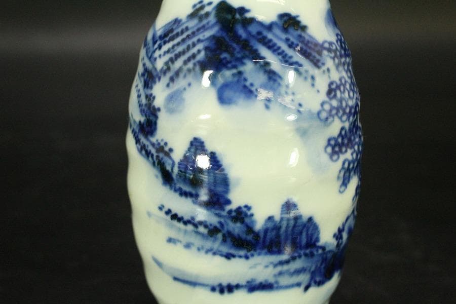 清水六兵衛 染付 山水画 瓶 一対(A631)