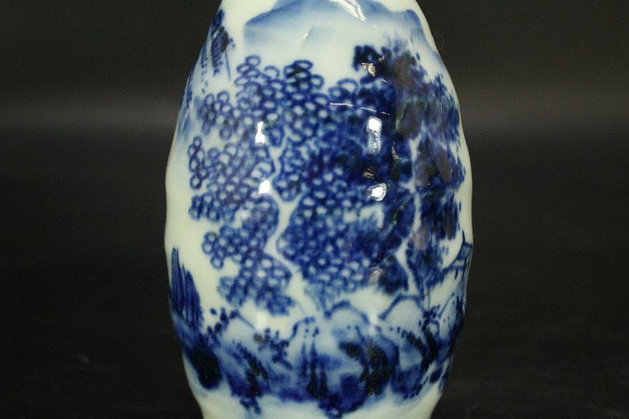 清水六兵衛 染付 山水画 瓶 一対(A631)