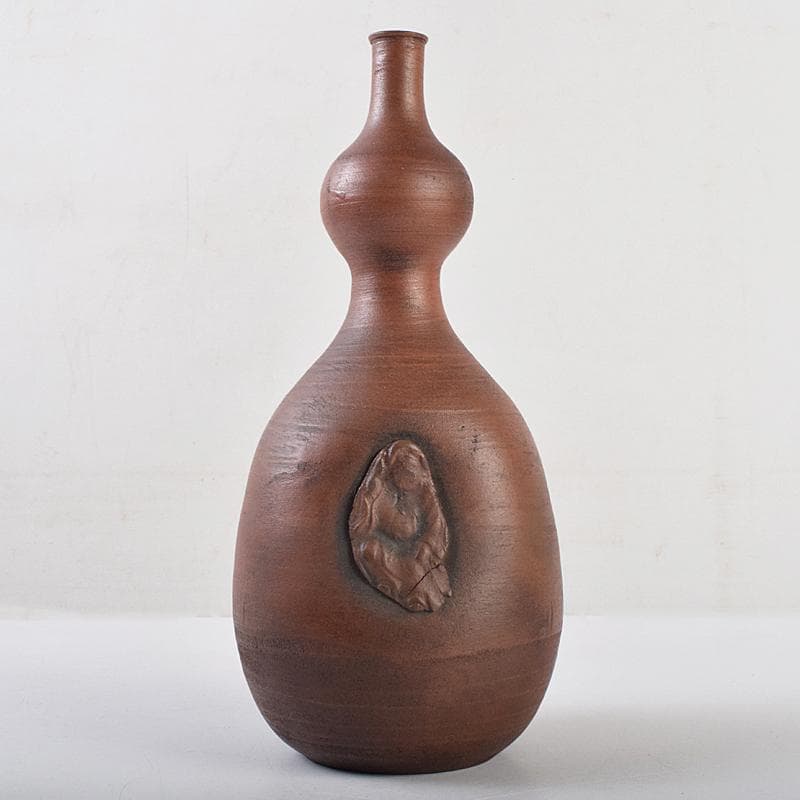 桂又三郎極め　江戸初期　古備前　人物刻　細口瓢徳利　V　R9490