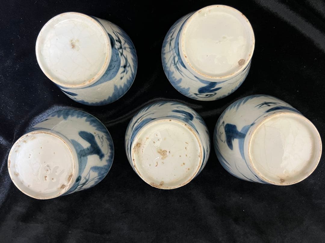 希少江戸時代末期~伊万里 染付 そば猪口 蕎麦猪口ぐい呑 口径8.5x6cm五客