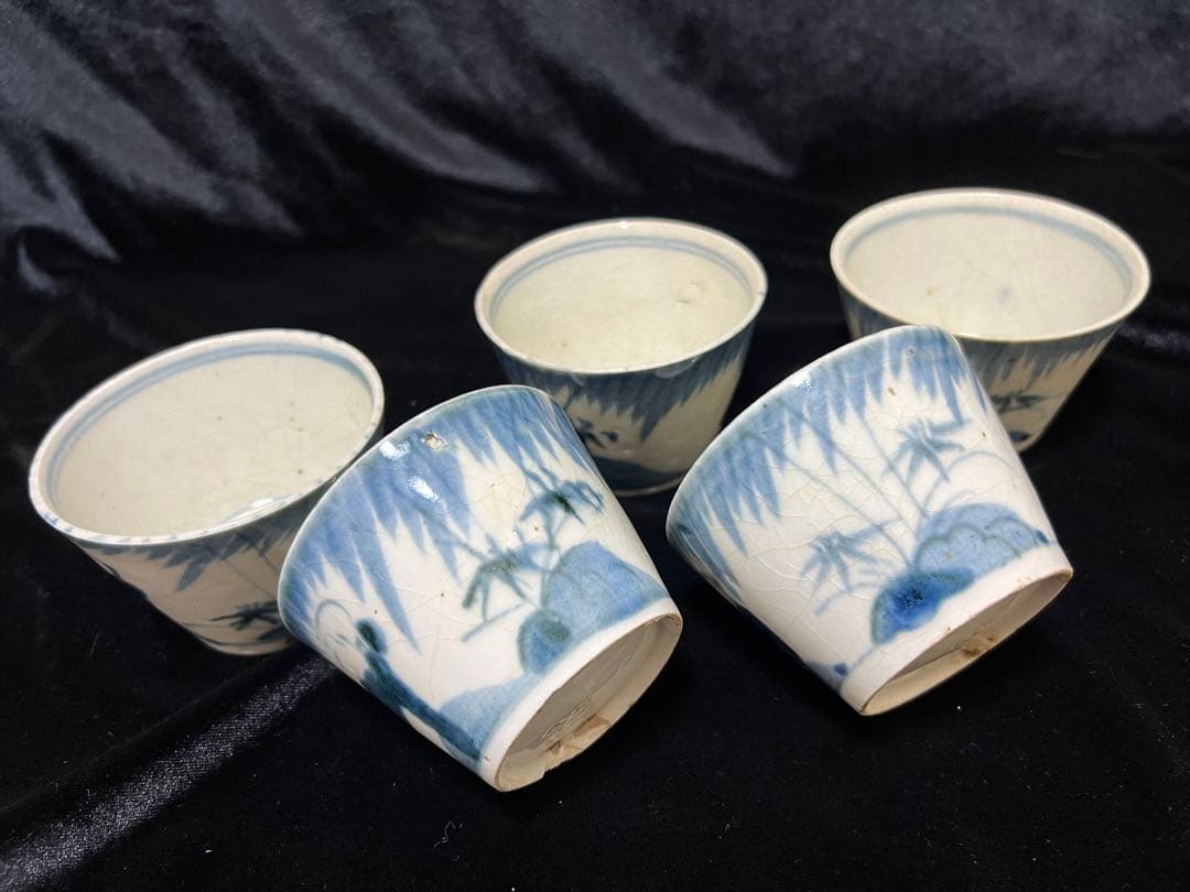 希少江戸時代末期~伊万里 染付 そば猪口 蕎麦猪口ぐい呑 口径8.5x6cm五客