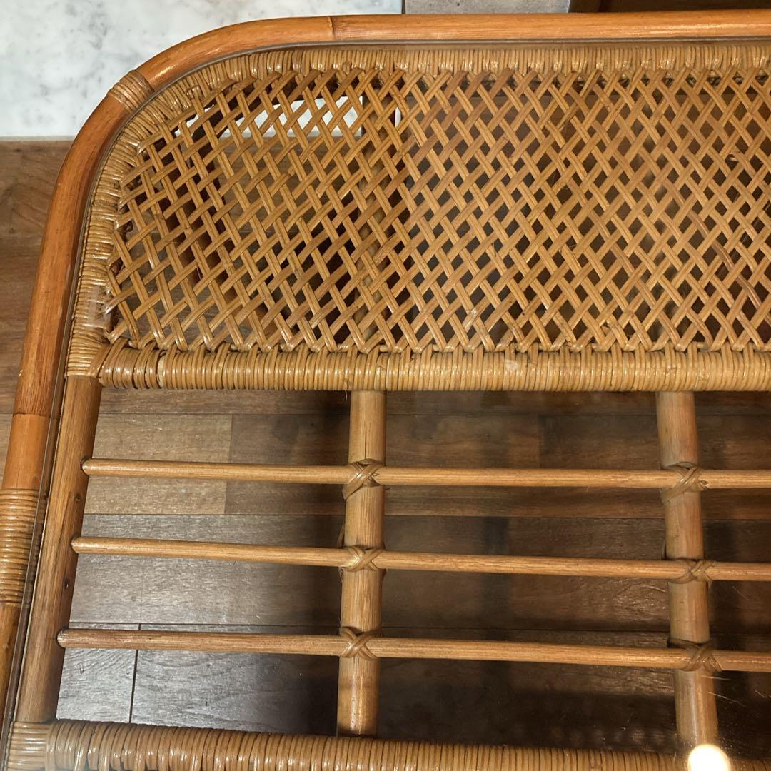 美品✨　籐 ラタン ガラスローテーブル センターテーブル 古民家 古家具