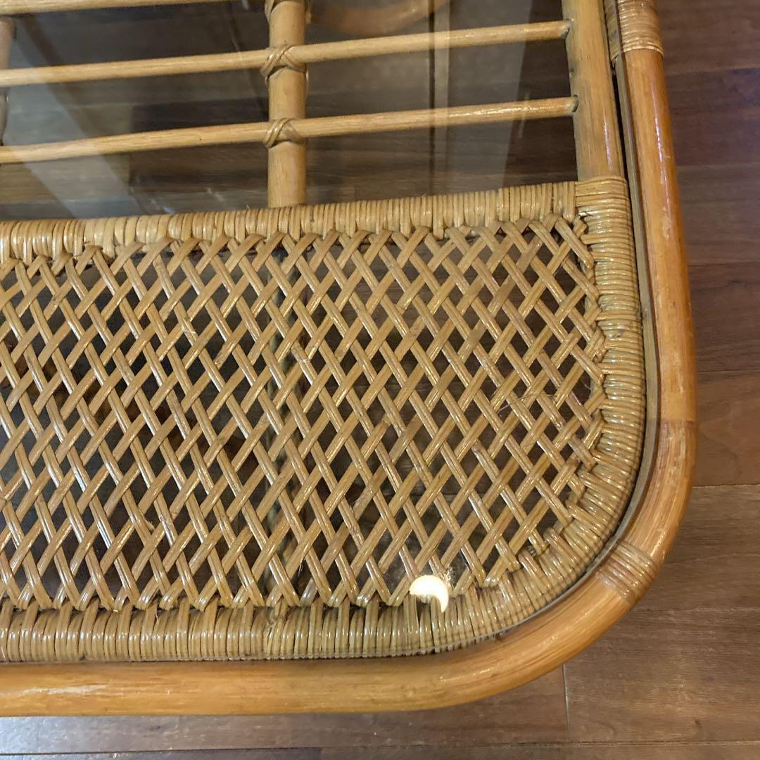 美品✨　籐 ラタン ガラスローテーブル センターテーブル 古民家 古家具
