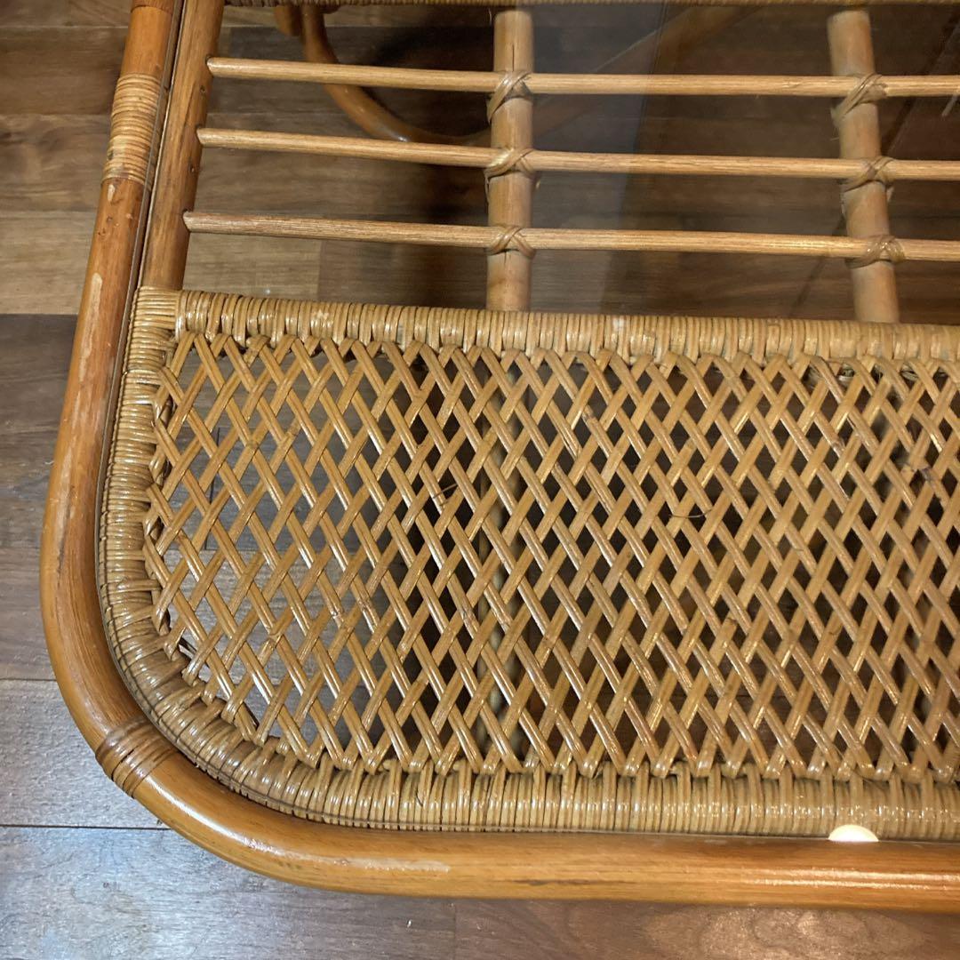 美品✨　籐 ラタン ガラスローテーブル センターテーブル 古民家 古家具