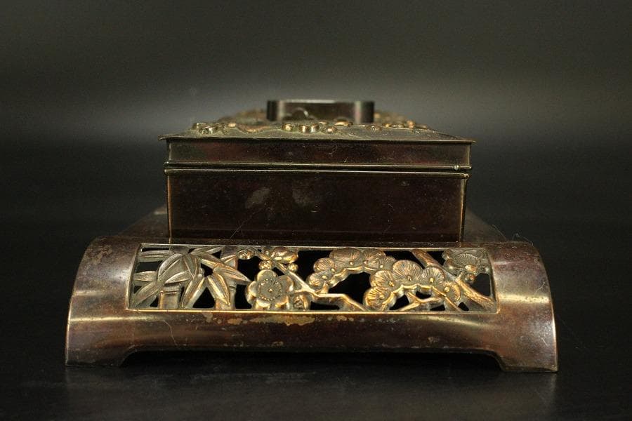 煙草盆 草花鳥文様 銅(メ1776)