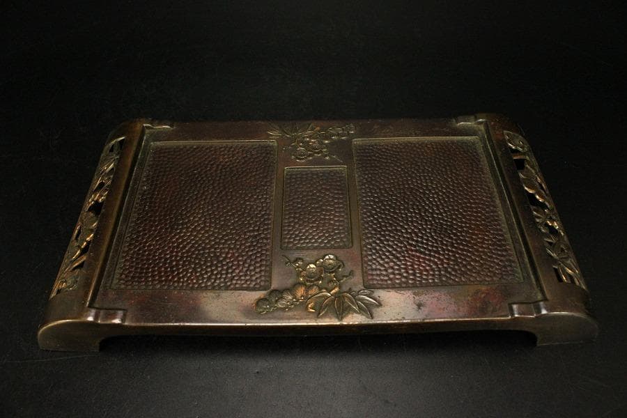 煙草盆 草花鳥文様 銅(メ1776)