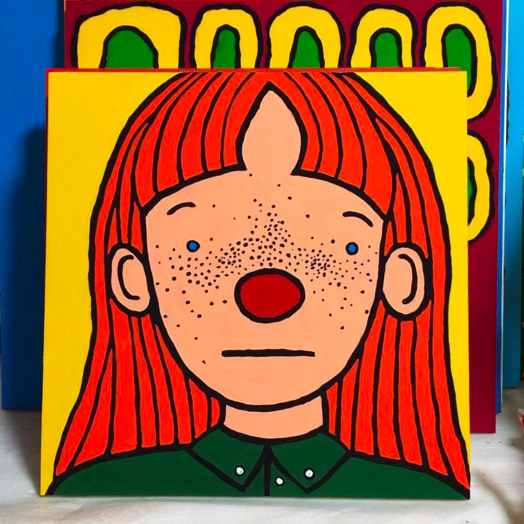 原画　アクリル画 サイン入り ●Kaoruko Negishi● 紐付き