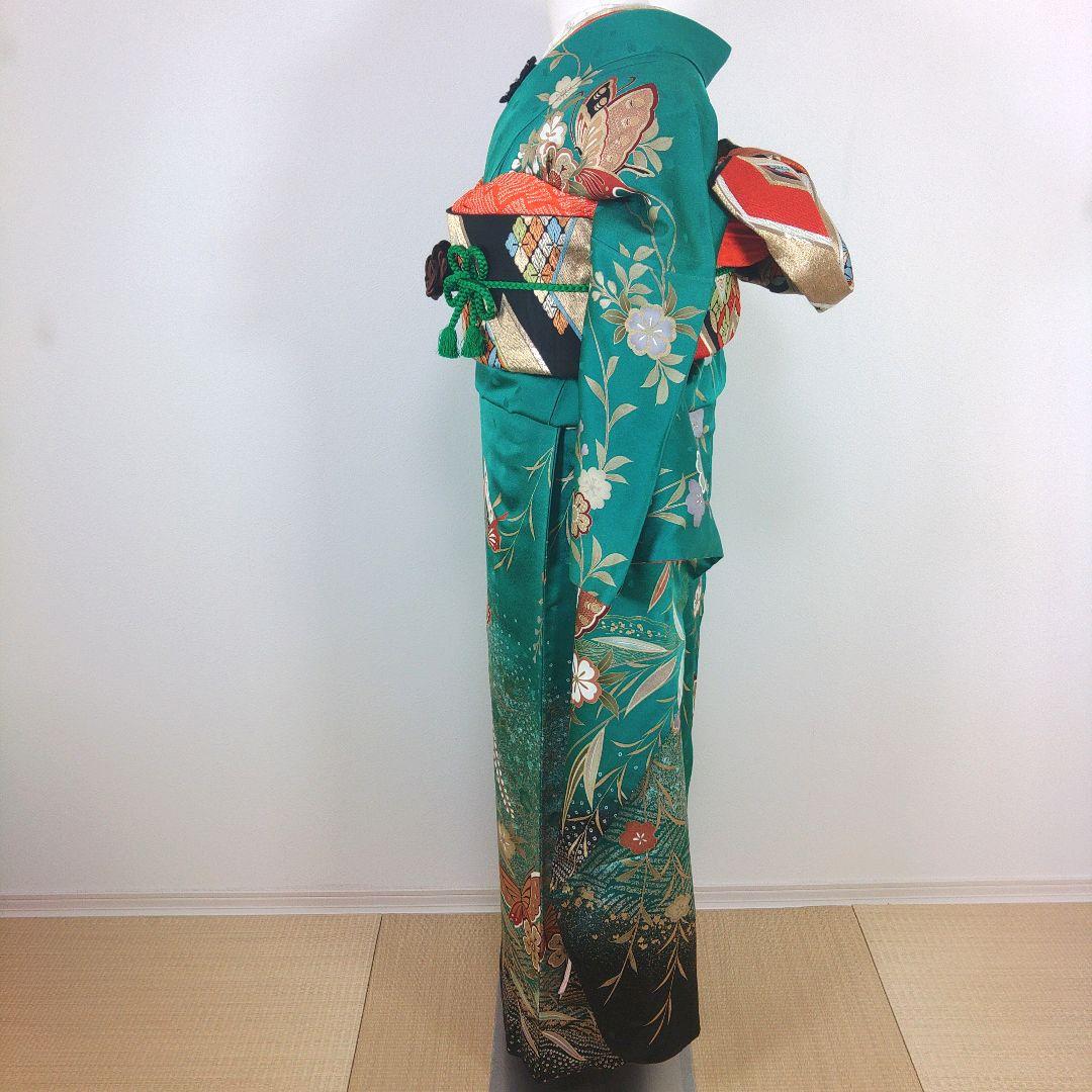 格安！振袖フルセット　10点　成人式　結婚式　前撮り　グリーン　緑　ふくよかさん