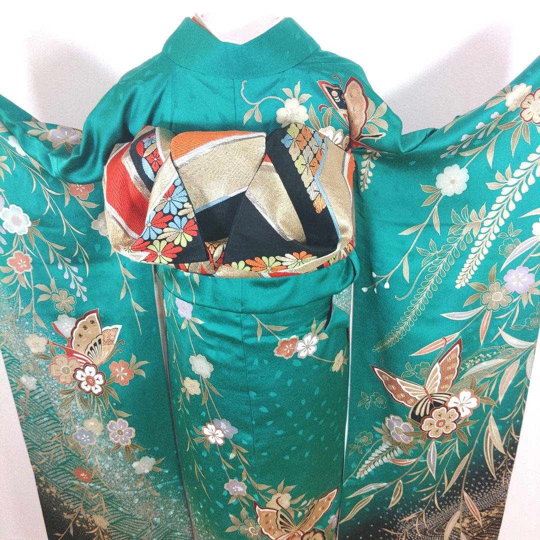 格安！振袖フルセット　10点　成人式　結婚式　前撮り　グリーン　緑　ふくよかさん