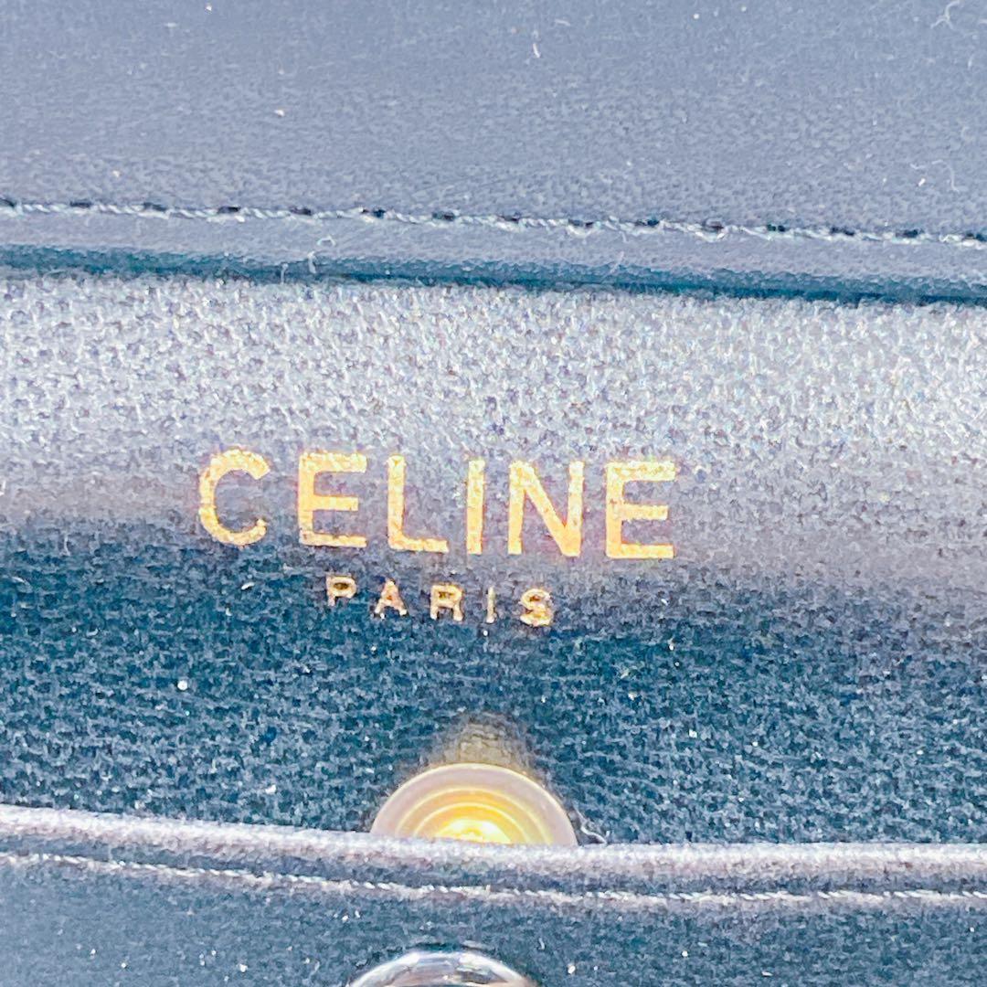 9FM87 CELINE セリーヌ がま口 ショルダーバッグ トリオンフ 黒