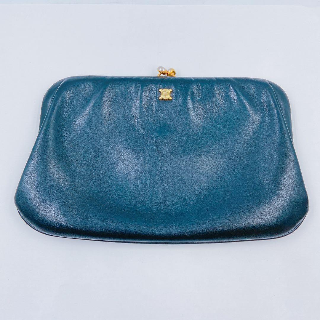 9FM87 CELINE セリーヌ がま口 ショルダーバッグ トリオンフ 黒