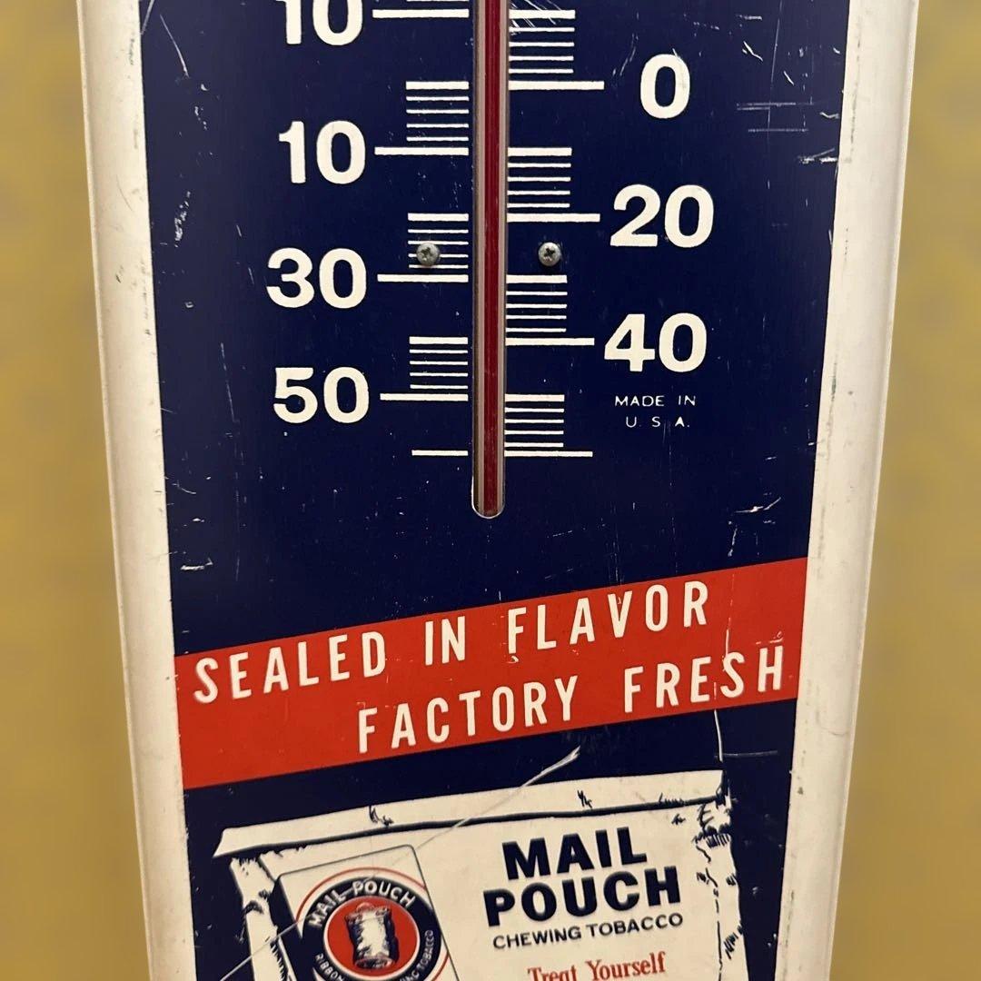貴重 アメリカ製 US MAIL POUCH ブリキ看板 ガラスサーモメーター