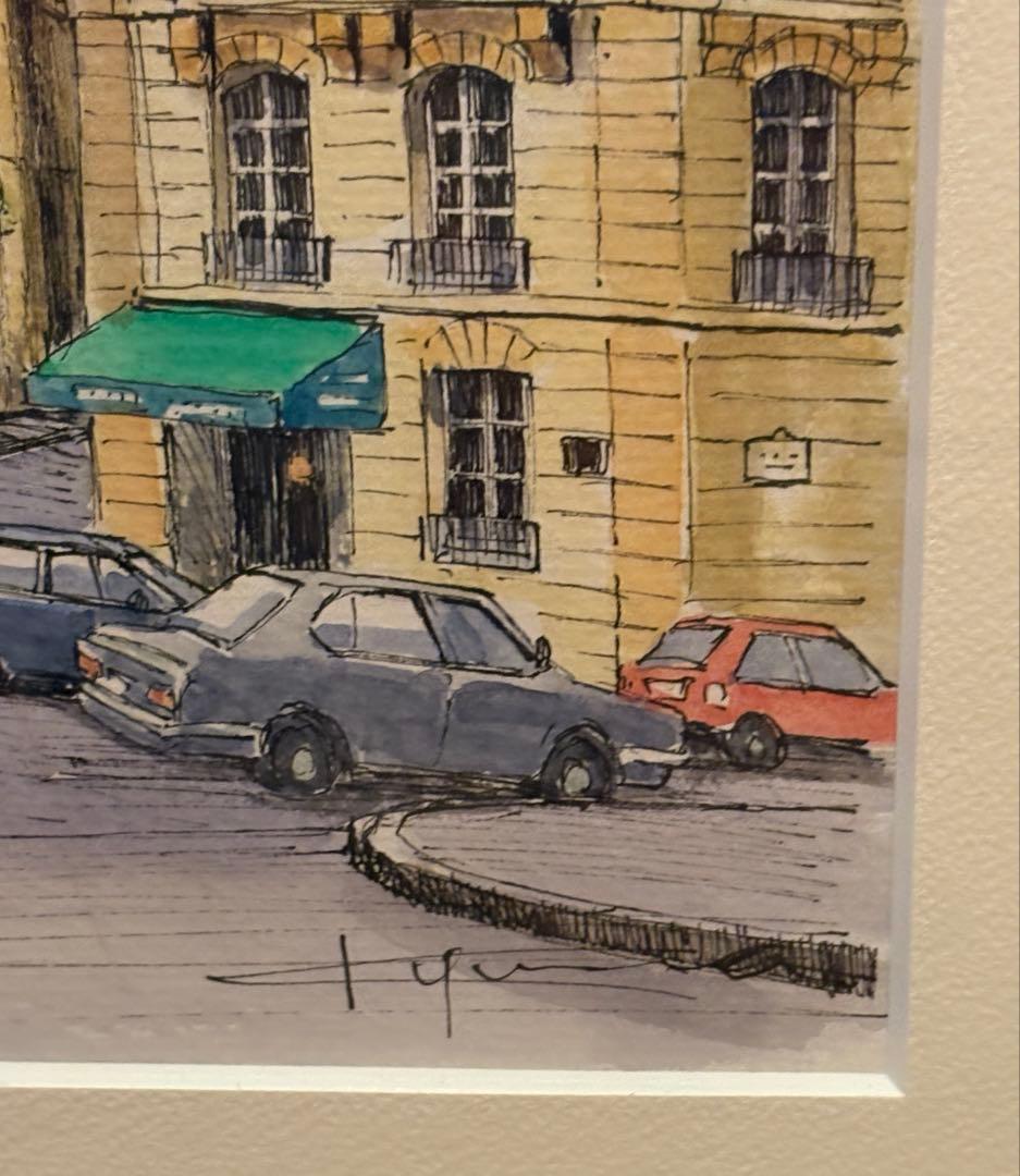 ペン画　水彩画　雨宮久馬作　ノートルダムの裏通り