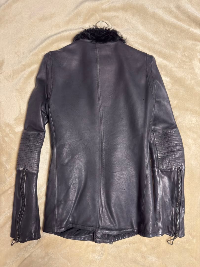 オ*ニ様 CHARMCULT ファー付き ホースレザーシングルライダースジャケッ