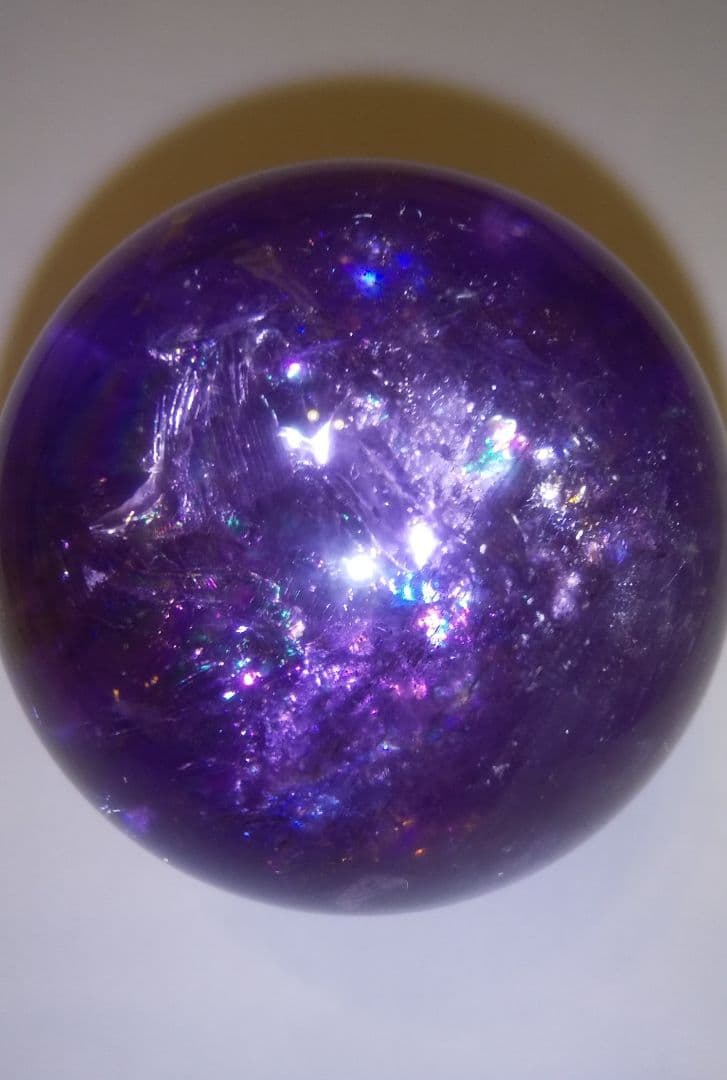セール　アメトリン スフィア 丸玉 虹入り クリスタルガラス台座付き