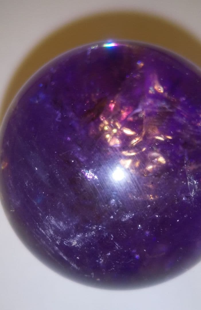 セール　アメトリン スフィア 丸玉 虹入り クリスタルガラス台座付き