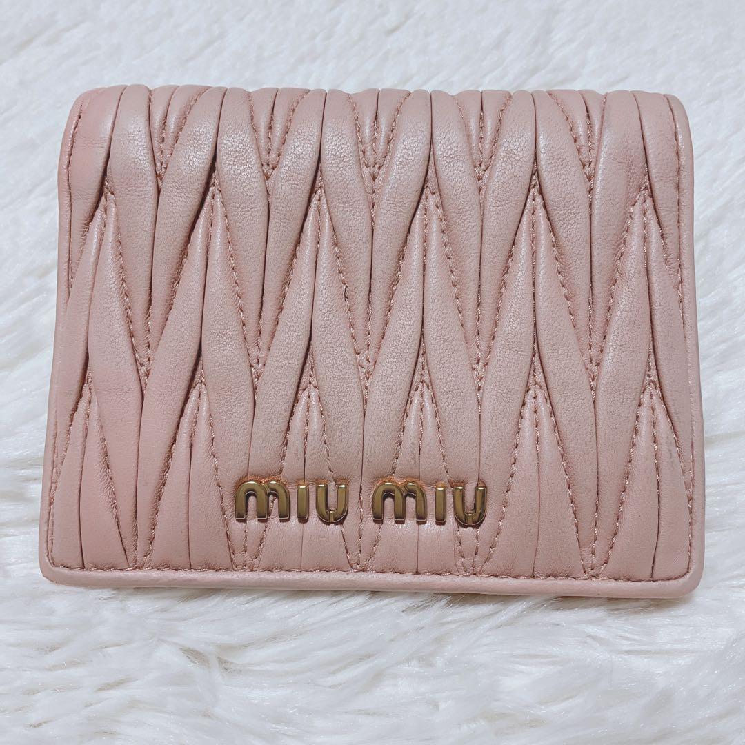 ♡美品♡ミュウミュウ マテラッセ 二つ折り財布 コンパクト ピンク レザー ミニ