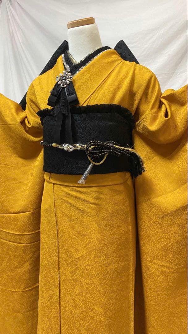 人気黄色無地振袖　成人式　フルセット　正絹　振袖フルセット