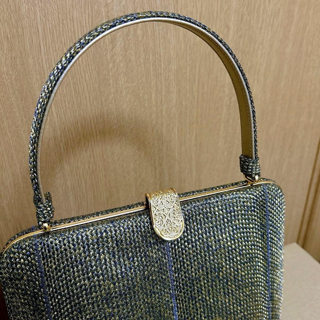 神田胡蝶　和装バッグ　フォーマル　組み織　正絹　金糸　ブラック　ゴールド