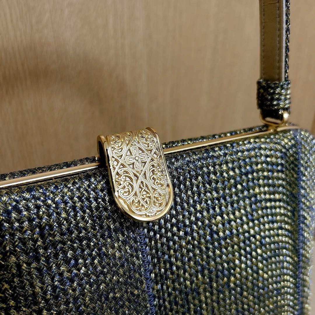 神田胡蝶　和装バッグ　フォーマル　組み織　正絹　金糸　ブラック　ゴールド