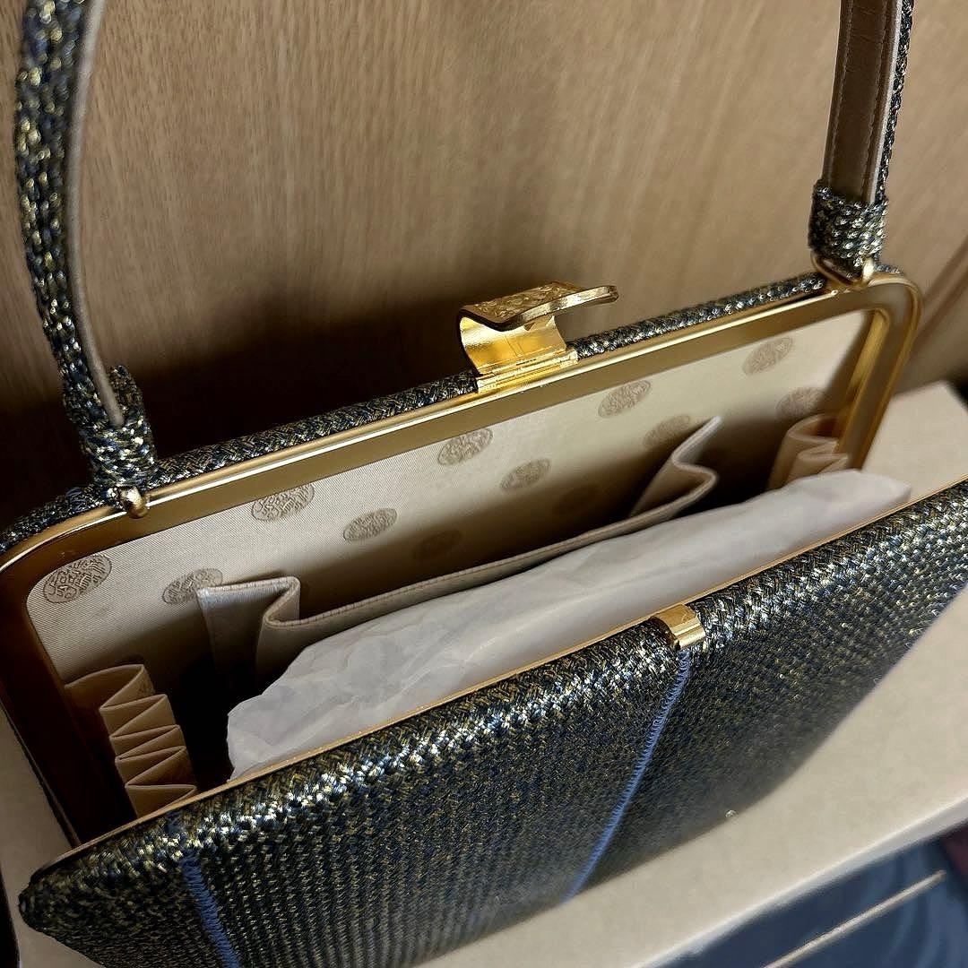 神田胡蝶　和装バッグ　フォーマル　組み織　正絹　金糸　ブラック　ゴールド