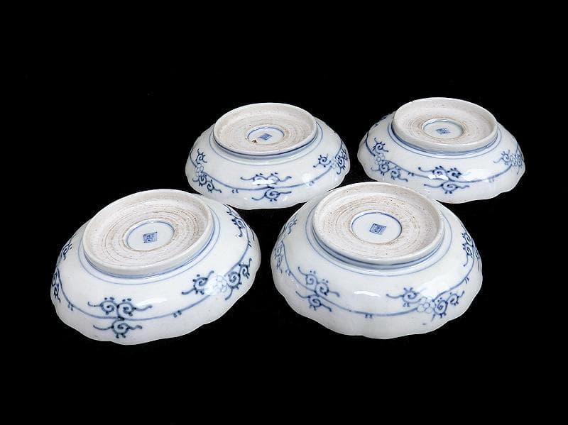 古伊万里　染錦　菖蒲に菊の図　４寸半皿　４客　D869AS-BXp