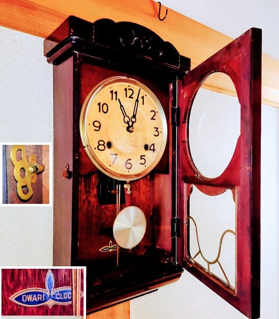 〈完動・美品〉尾張時計地球馬印　宮型ゼンマイ振り子時計 古時計　ボンボン時計