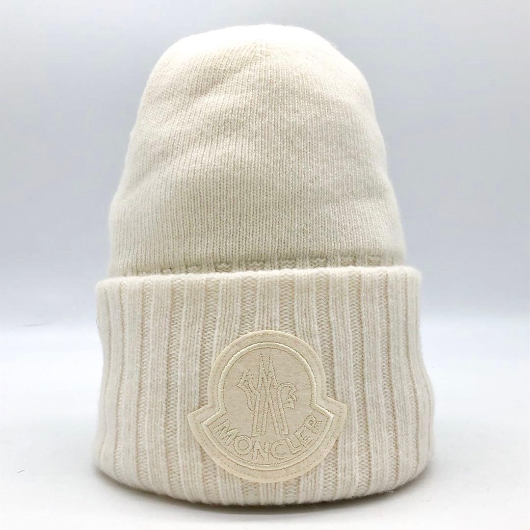 【新品】 MONCLER ニット帽 ビッグロゴ マグリア ホワイト ユニセックス