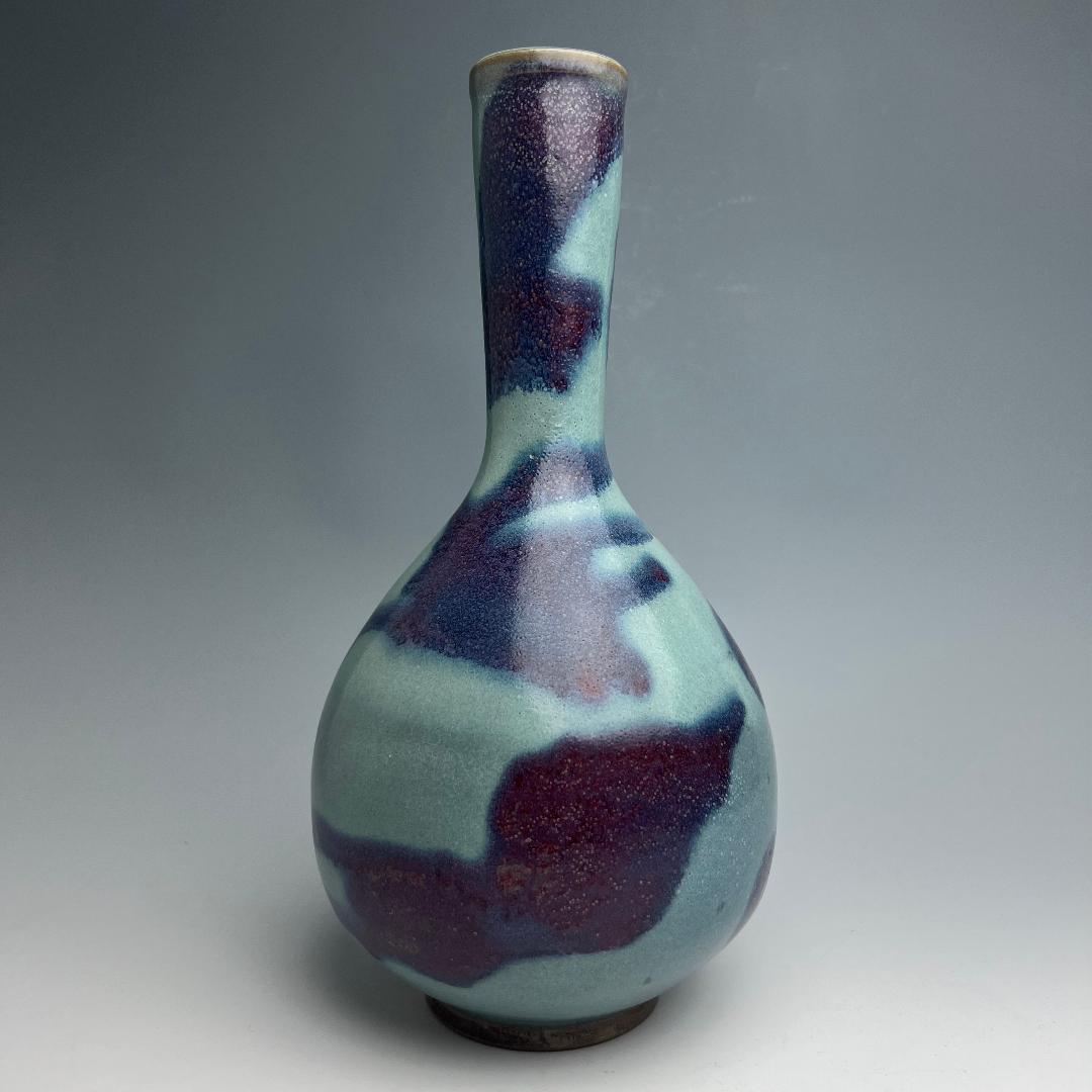 鈞窯天藍釉紫斑長頸瓶 中国古玩 中国美術 唐物