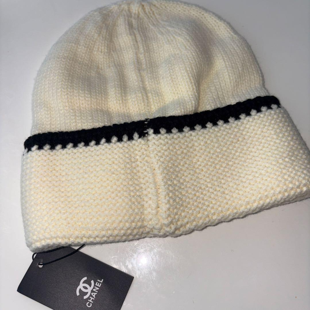 CHANEL ニット帽 帽子 ビーニー 白 ホワイト ベージュ