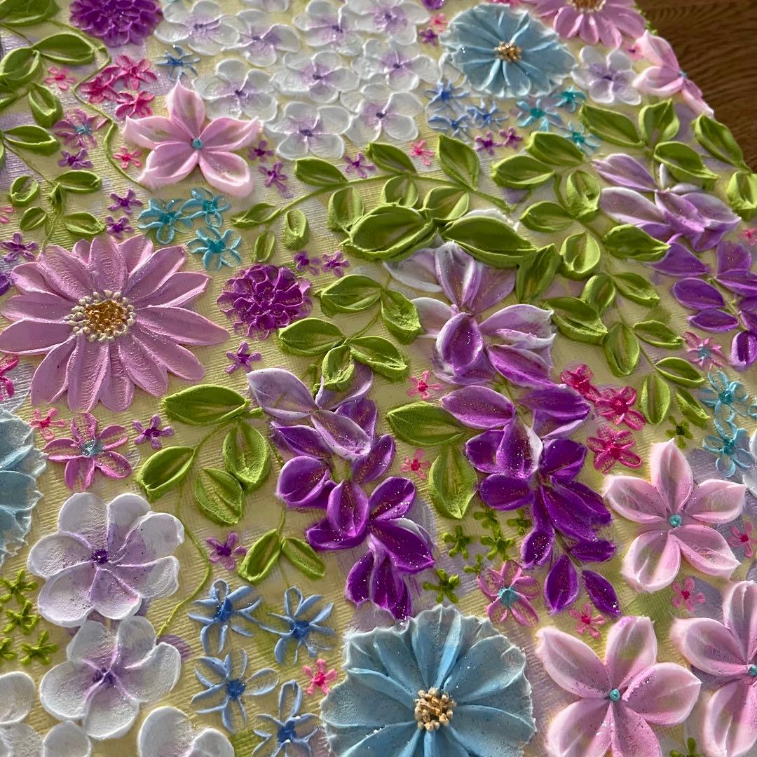 花柄アクリル絵画 藤の花 藤 藤の絵 藤柄 テクスチャーアート ボタニカル