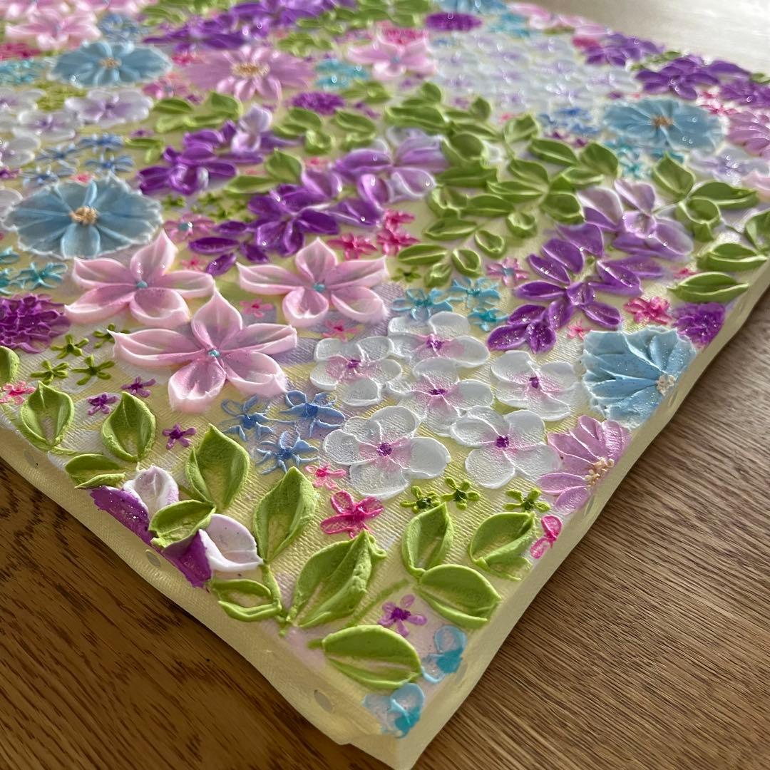 花柄アクリル絵画 藤の花 藤 藤の絵 藤柄 テクスチャーアート ボタニカル