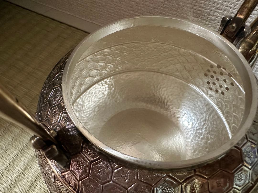 純銀製 金蘭模様彫 蕾摘 湯沸 銀瓶 工芸品 美術品 煎茶道具