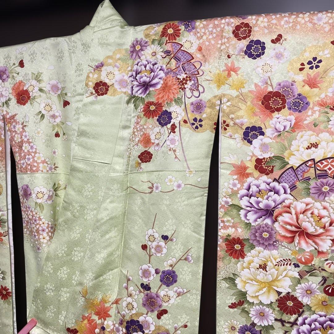 振袖フルセット　淡色黄緑　正絹　長襦袢付き　美品