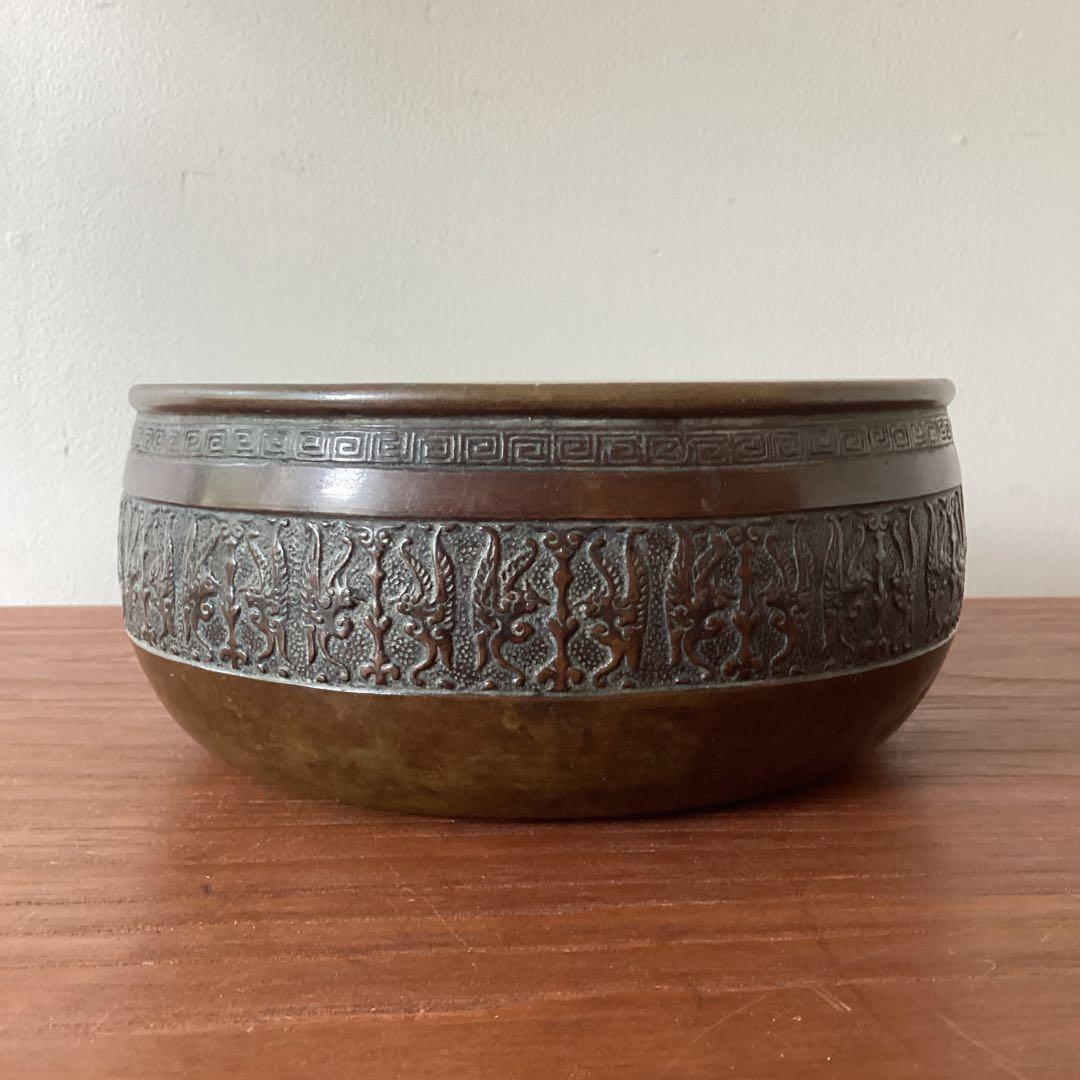 銘あり　建水　銅鉢　銅製　古銅　茶道具　煎茶道具　時代物　金属工芸品