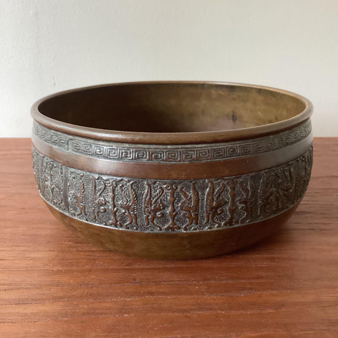 銘あり　建水　銅鉢　銅製　古銅　茶道具　煎茶道具　時代物　金属工芸品