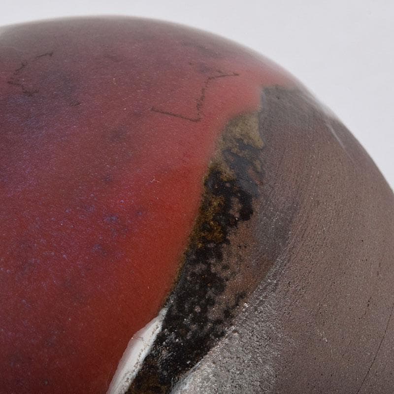 人間国宝　濱田庄司作　辰砂釉　丸壷　共布共箱　V　R8910