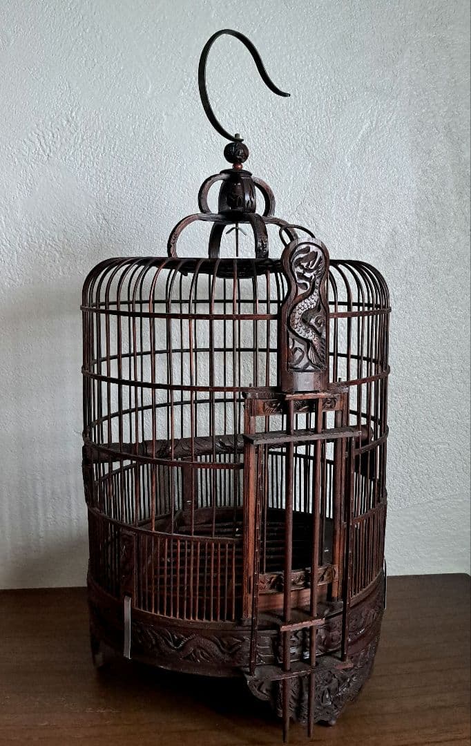 【美品】ヴィンテージ　鳥籠　バードケージ　竹細工　龍と鳳凰