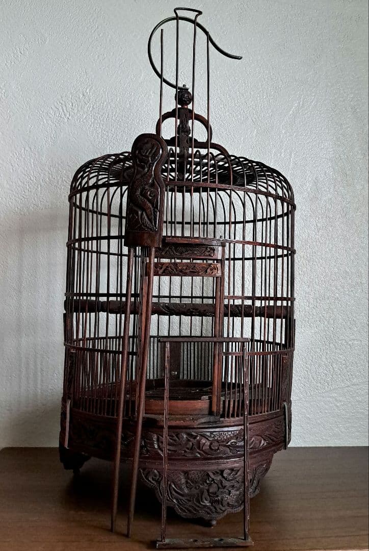 【美品】ヴィンテージ　鳥籠　バードケージ　竹細工　龍と鳳凰